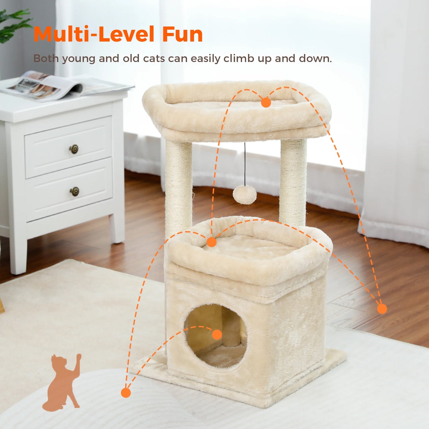 Cat Tree Condo 27" Tower with Large Perch, Scratch Post for Medium Kittens, Green