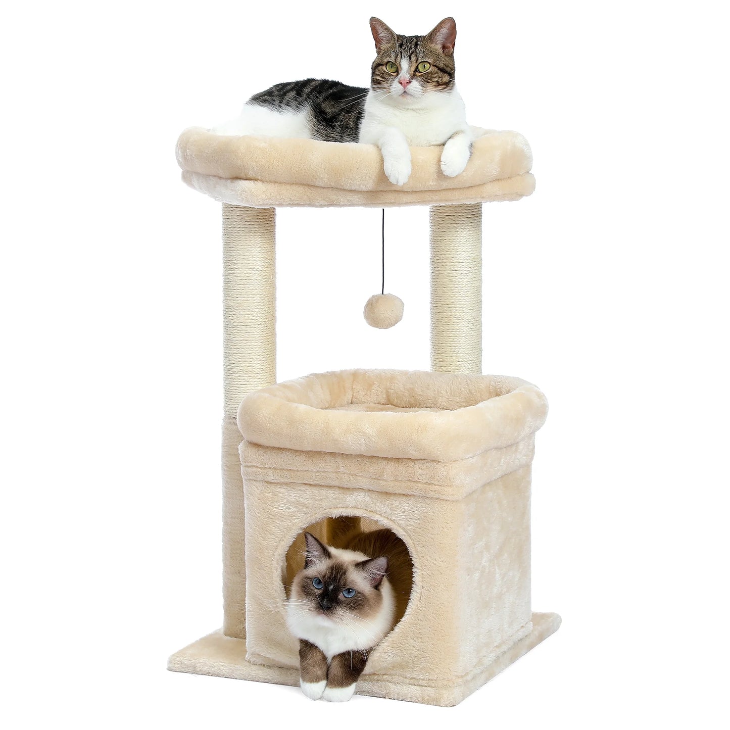 Cat Tree Condo 27" Tower with Large Perch, Scratch Post for Medium Kittens, Green
