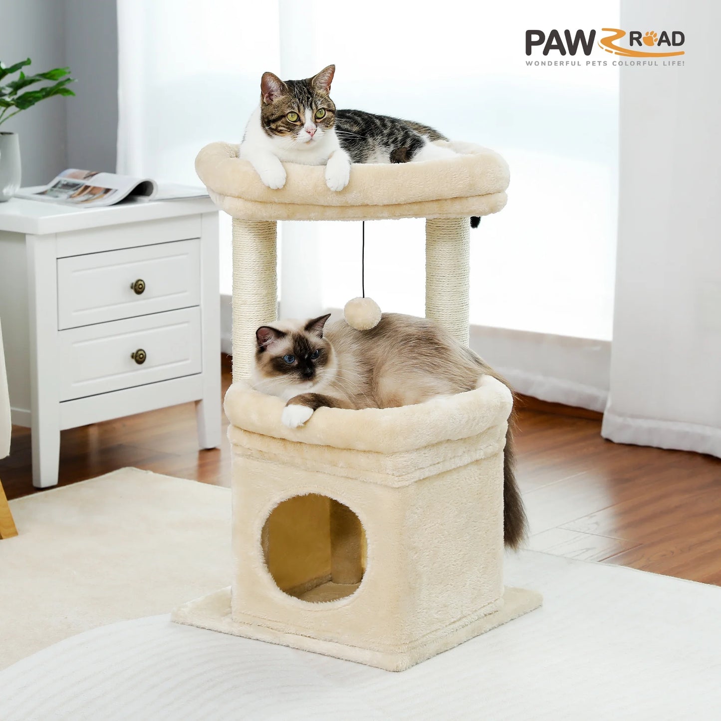 Cat Tree Condo 27" Tower with Large Perch, Scratch Post for Medium Kittens, Green