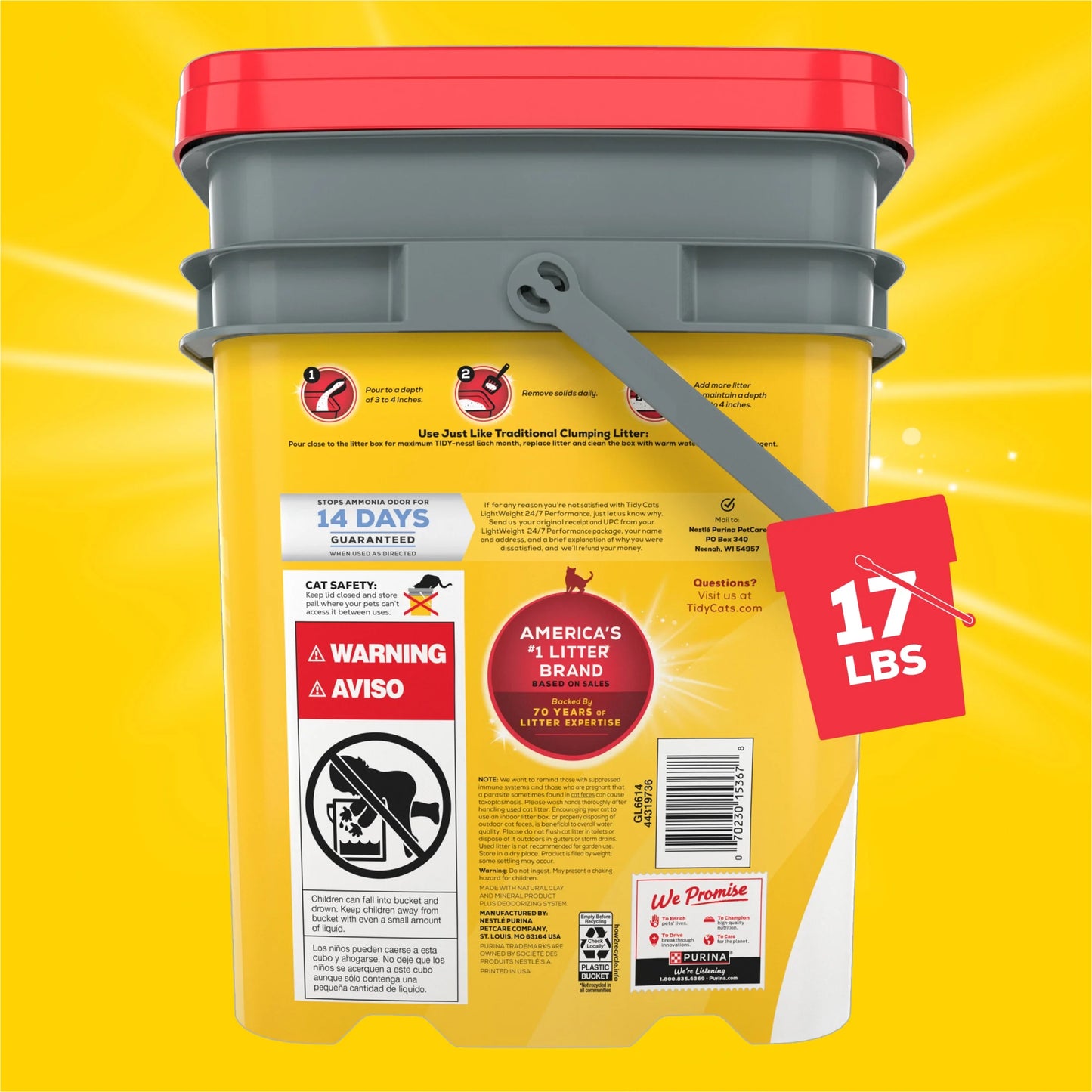 Purina Lightweight Clumping Cat Litter, Low Dust, 24/7 Odor Control, 17 Lb. Pail