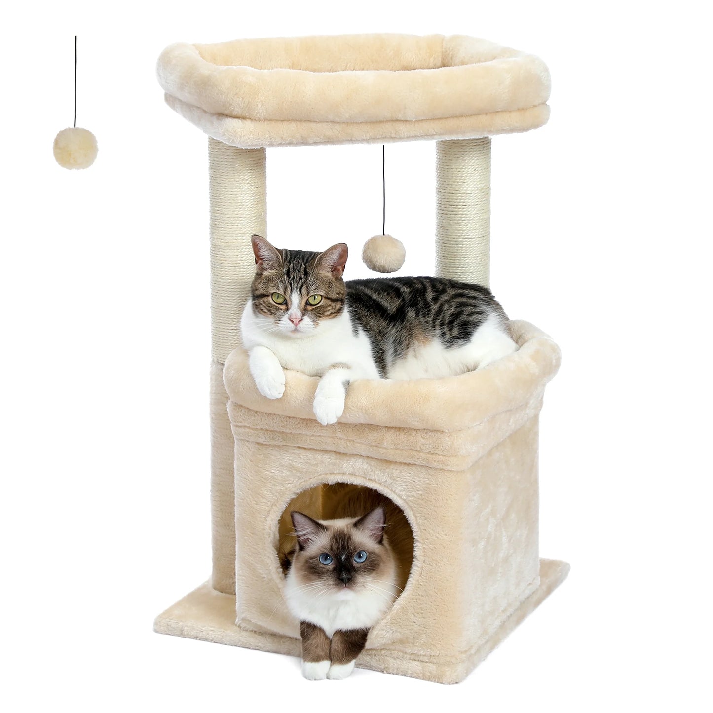 Cat Tree Condo 27" Tower with Large Perch, Scratch Post for Medium Kittens, Green