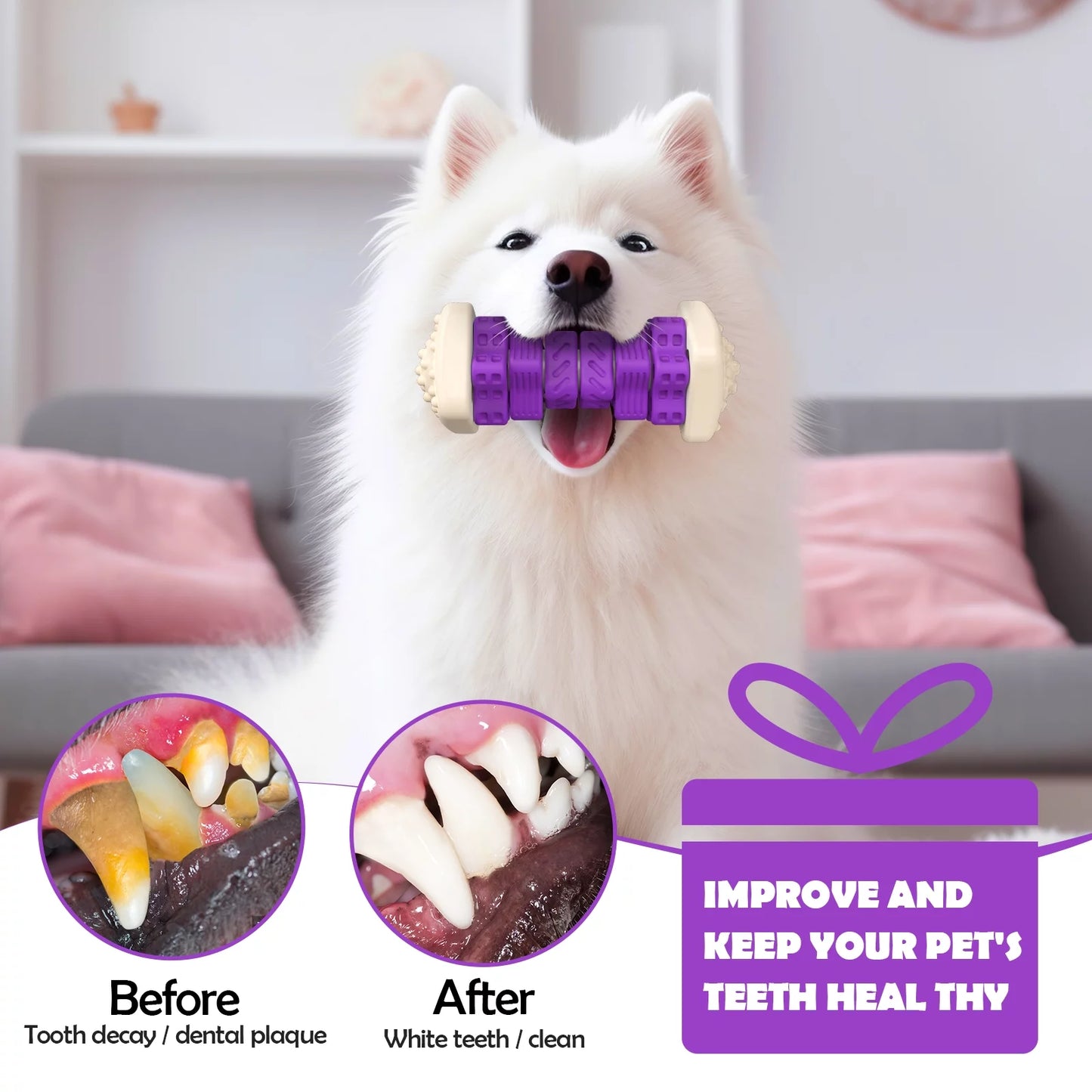 Interactive Dog Chew Toy–Brightly Colored Dog Enrichment Toy for Aggressive Chewers-Purple