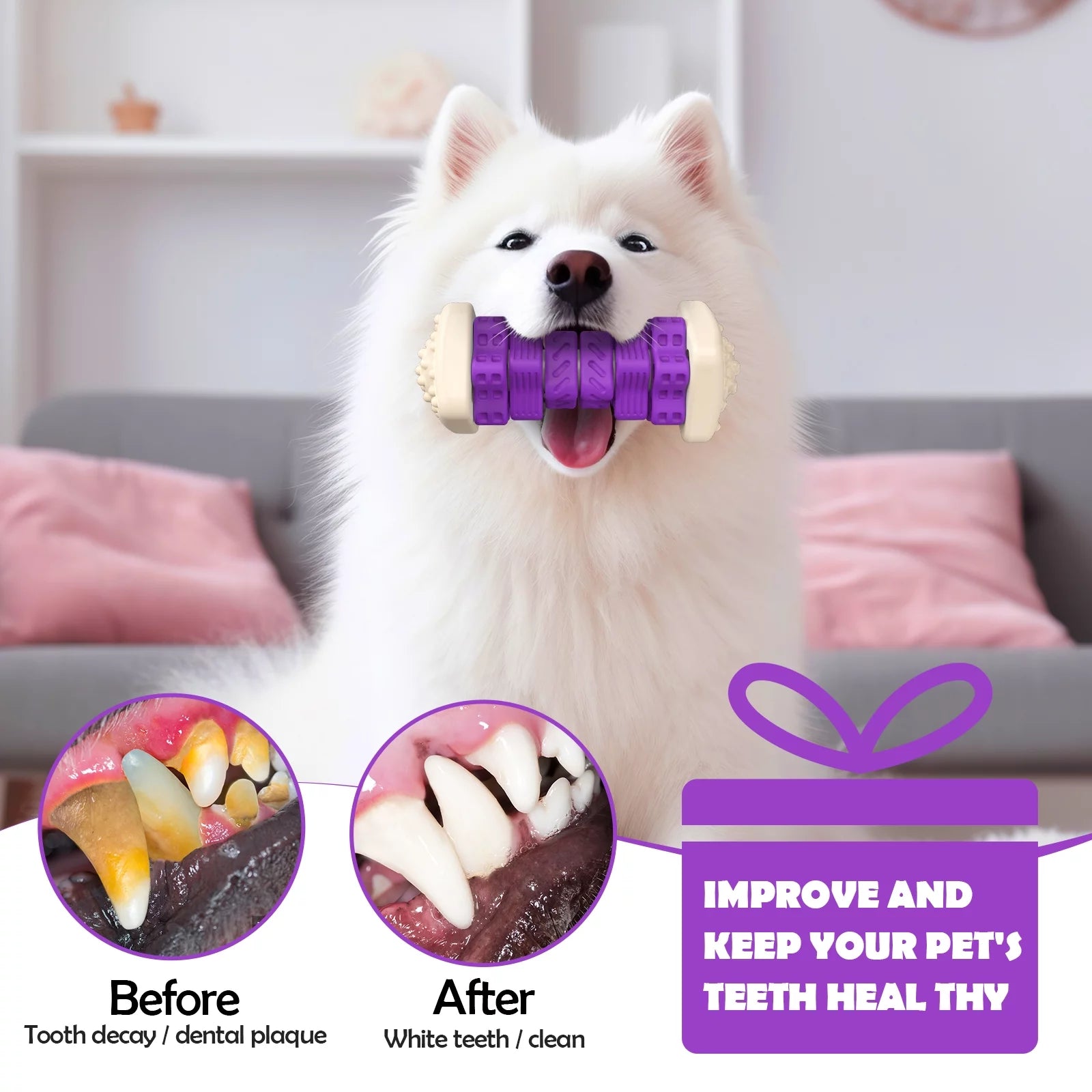 Interactive Dog Chew Toy–Brightly Colored Dog Enrichment Toy for Aggressive Chewers-Purple