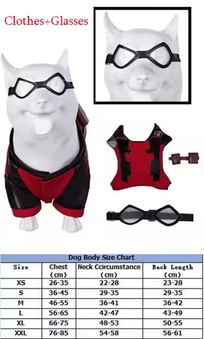 Pet Dog Pool Costume Dead Cosplay Pool Dogs Red Clothes Goggles for Small Large Puppy Halloween Disguise Clothing Glasses Badge