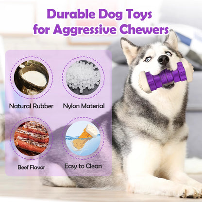Interactive Dog Chew Toy–Brightly Colored Dog Enrichment Toy for Aggressive Chewers-Purple